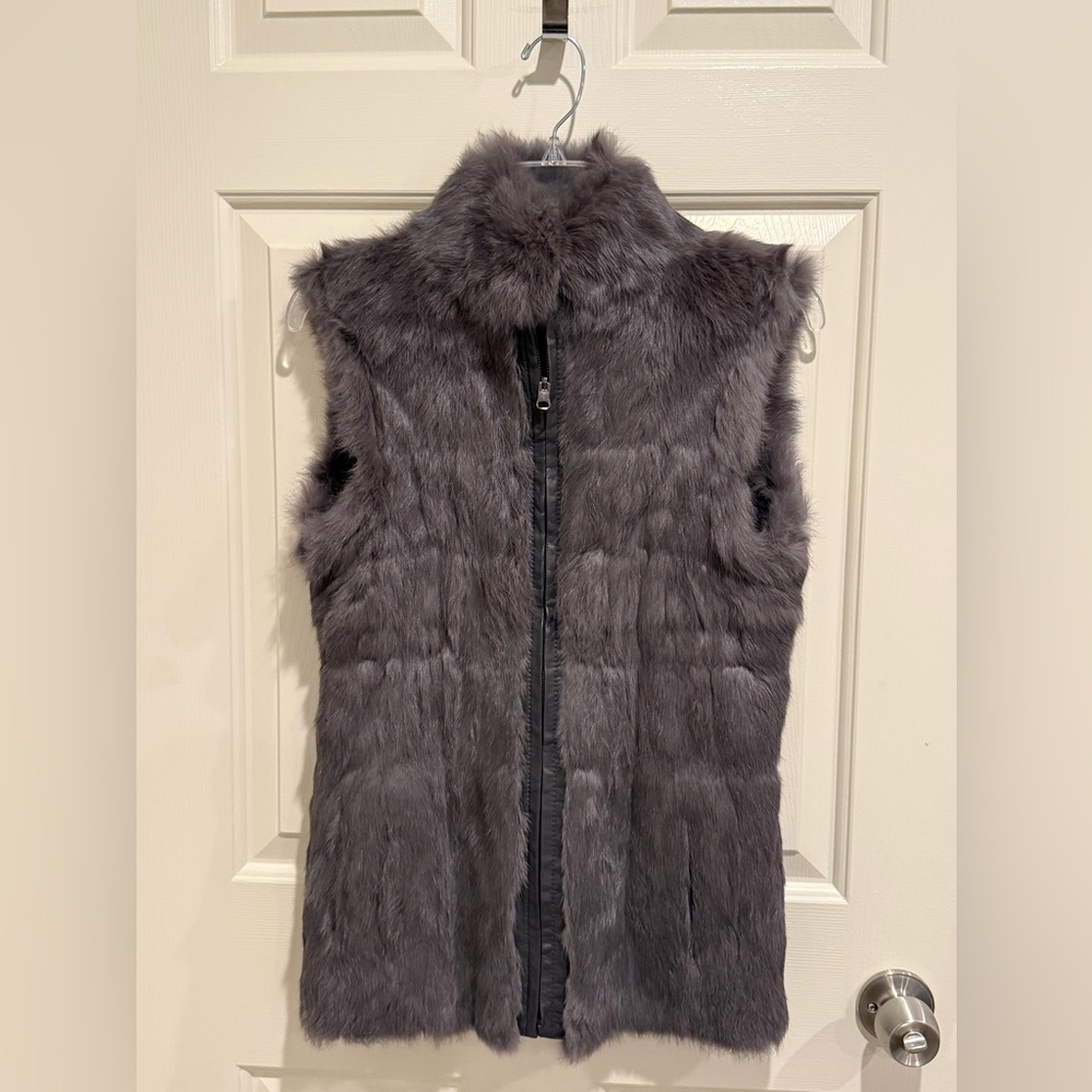 Neiman Marcus Charcoal Fur Reversible Vest